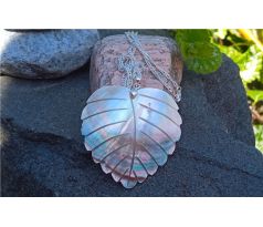 Abalone paua perleť list přívěsek na ocelovém řetízku náhrdelník