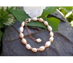 Říční perly růžovo bílý perlový pozlacený náramek