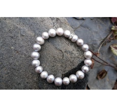 Mořské top šedé perly 8 mm pružný perlový náramek se zirkony