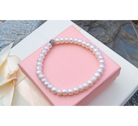 Bílé říční perly pružný perlový náramek