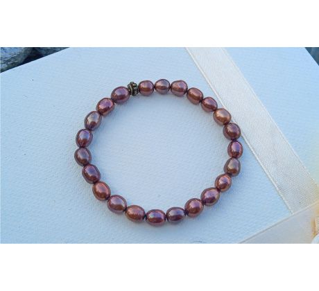 Hnědé říční top perly pružný perlový náramek