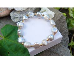 Obří šedé říční perly 12 mm pružný perlový náramek