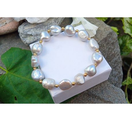 Obří šedé říční perly 12 mm pružný perlový náramek