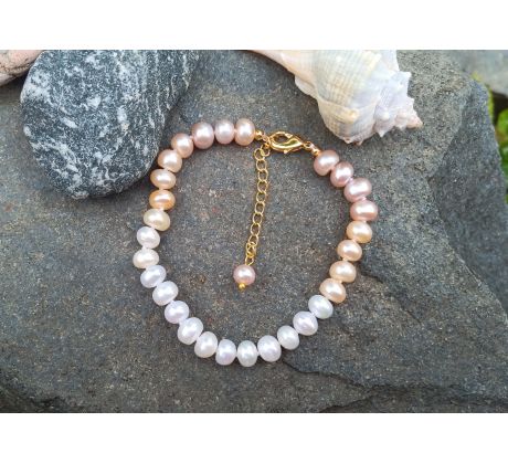 Prvotřídní říční perly duhový uzlíkovaný perlový náramek