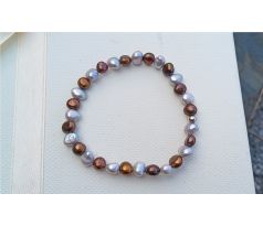 Říční perly hnědo šedý pružný perlový náramek