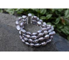 Šedé říční perly čtyřřadý uzlíkovaný perlový náramek
