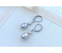 Šedé říční top perly perlové náušnice na chirurgické oceli