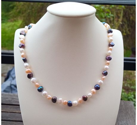 Barevné říční perly uzlíkovaný perlový náhrdelník