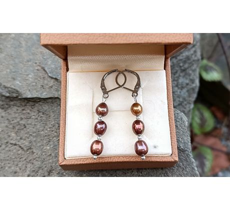 Hnědé říční prvotřídní perly perlové náušnice na chirurgické oceli