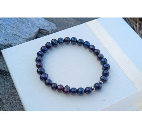 Tmavé mořské perly pružný perlový náramek