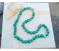 Zelené říční perly uzlíkovaný perlový náhrdelník