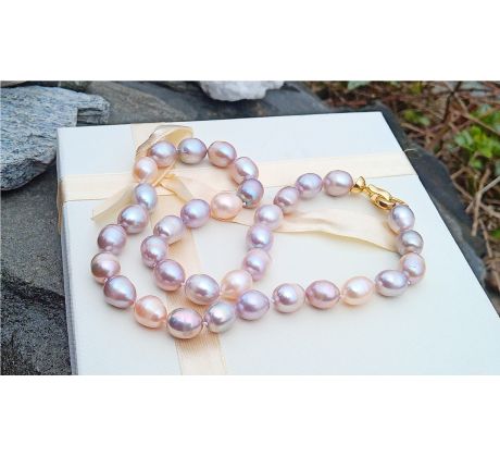Velké jihomořské levandulové top perly uzlíkovaný perlový náhrdelník