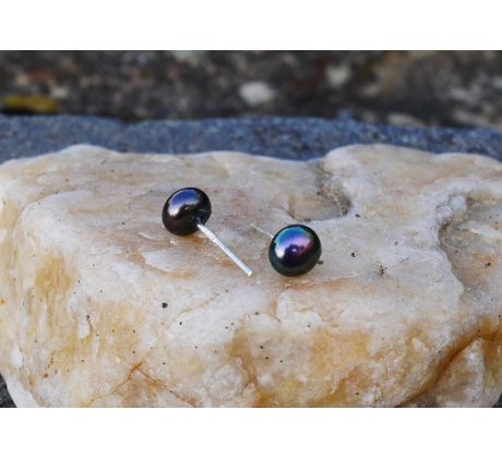 Tmavé říční perly náušnice puzety, perlové náušnice