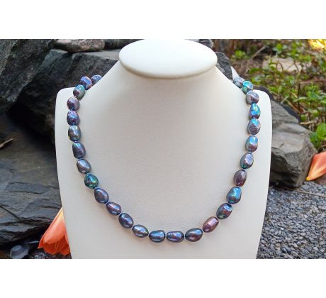 Mořské tmavé perly top kvalita, uzlíkovaný perlový náhrdelník