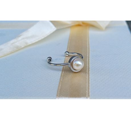 Perlový prstýnek s bílou říční perlou chirurgická ocel