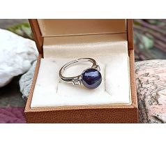 Stříbrný perlový prstýnek s tmavou mořskou perlou 10 mm a zirkony