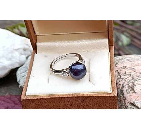 Stříbrný perlový prstýnek s tmavou mořskou perlou 10 mm a zirkony