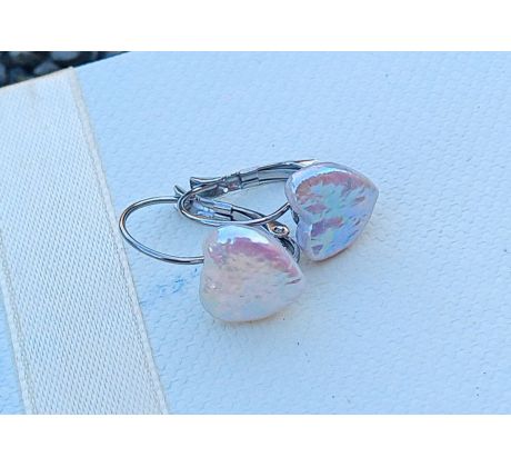 Mořské perly srdíčka perlové náušnice chirurgická ocel