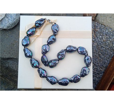 Barokní černé mořské perly vyvazovaný perlový náhrdelník