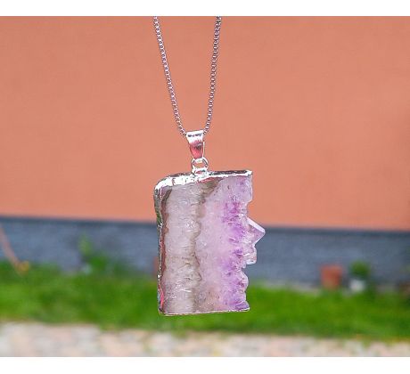 Ametyst kámen králů přívěsek na řetízku z chirurgické oceli, náhrdelník