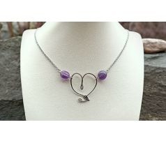 Ametyst tepaný přívěsek srdce z chirurgické oceli, náhrdelník