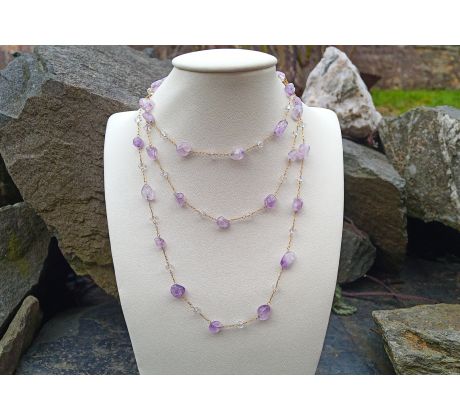 Ametyst a křišťál náhrdelník na pozlacené chirurgické oceli