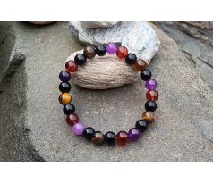 Mystický náramek turmalín, tygří oko, ametyst, achát, minerálový pružný šperk