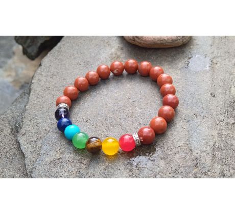 Čakrový minerálový pružný náramek s jaspisem a 7 minerály