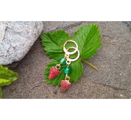 Jahůdkové náušnice s achátem, pozlaceno