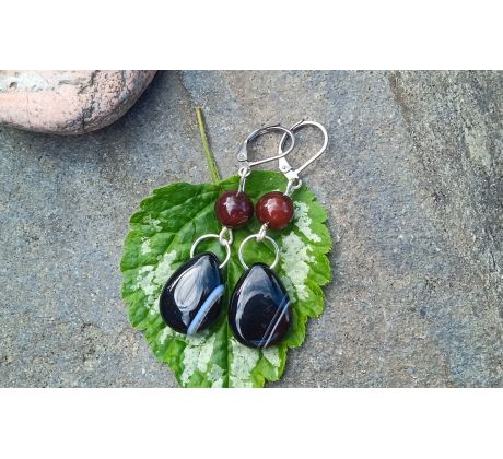 Černohnědý achát náušnice na chirurgické oceli