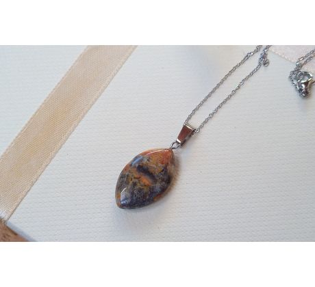 Achát přívěsek na řetízku z chirurgické oceli, minerálový náhrdelník