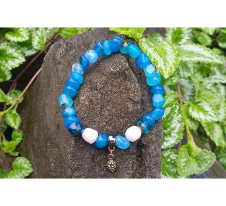 Tromlovaný achát a říční perly pružný náramek