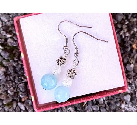 Akvamarín a křišťál náušnice na chirurgické oceli