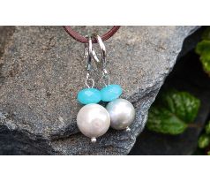 Tichomořské šedé perly 10 mm a broušený akvamarín osobité náušnice