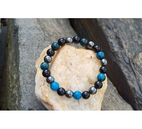 Apatit turmalín a hematit pružný minerálový náramek