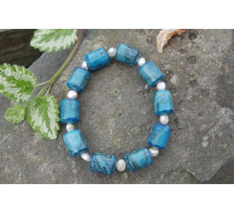 Apatit a říční perly pružný minerálový náramek