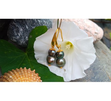 Jihomořské barokní zelené perly pozlacené perlové náušnice