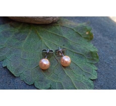 Lososové říční perly náušnice puzety na chirurgické oceli, perlové náušnice