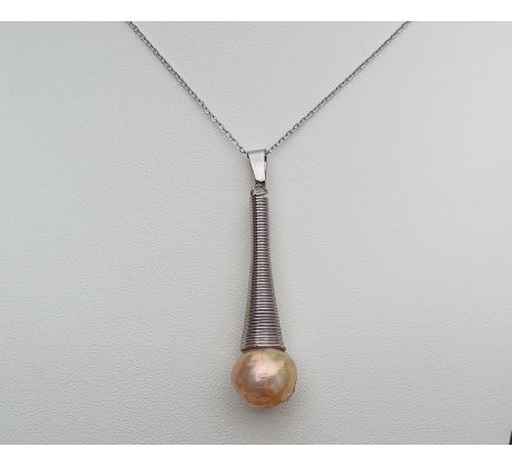 Vzácná zlatá australská perla 11 mm na řetízku z chirurgické oceli