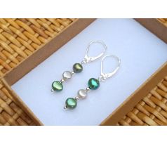 Říční perly zeleno šedé stříbrné perlové náušnice