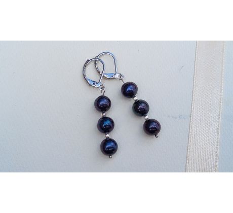 Tmavé mořské prvotřídní perly perlové náušnice na chirurgické oceli