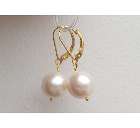 Vzácné australské mořské perly 10 mm pozlacené perlové náušnice