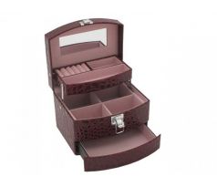 Praktická velká bordó třípatrová šperkovnice z eko kůže