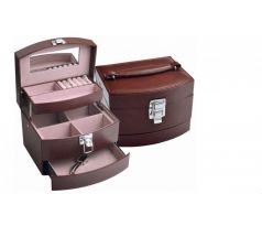 Praktická velká hnědá třípatrová šperkovnice z eko kůže, kufřík