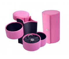 Sametová růžová designová třípatrová cestovní šperkovnice