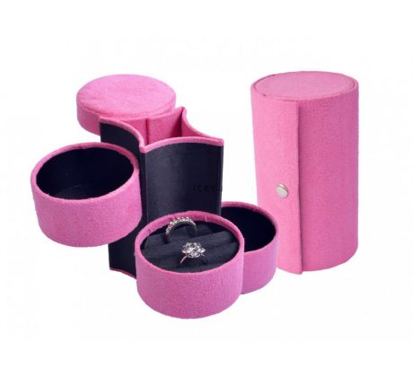 Sametová růžová designová třípatrová cestovní šperkovnice