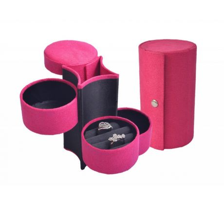 Sametová růžová designová třípatrová cestovní šperkovnice akce