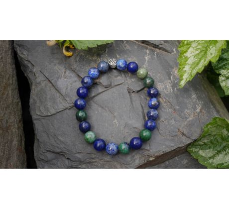 Azuromalachit energický pružný náramek s tibetským srdíčkem