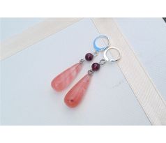 Třešňový křemen a granát přírodní minerálové náušnice