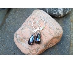 Broušený hematit elegantní minerálové postříbřené náušnice